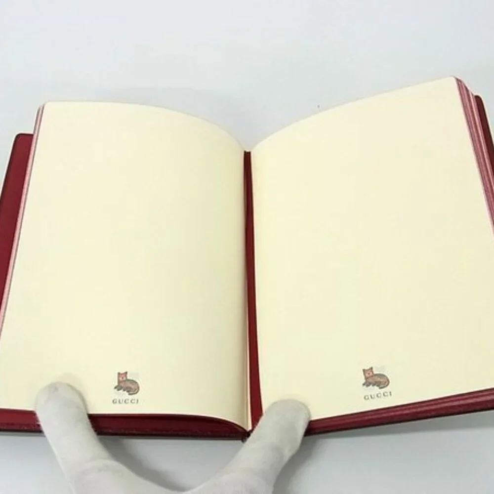 Gucci Pattern GG Supreme Leather Cat Notebook Notepad Stationery Brown